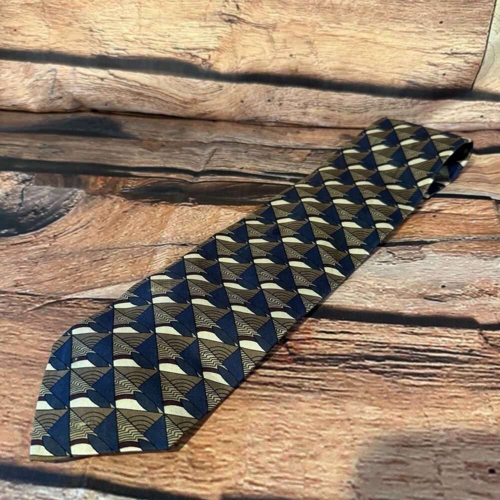 Ferrell Reed Tie Mens Silk Vintage Geometric Abstract Printed In Italy USA Made